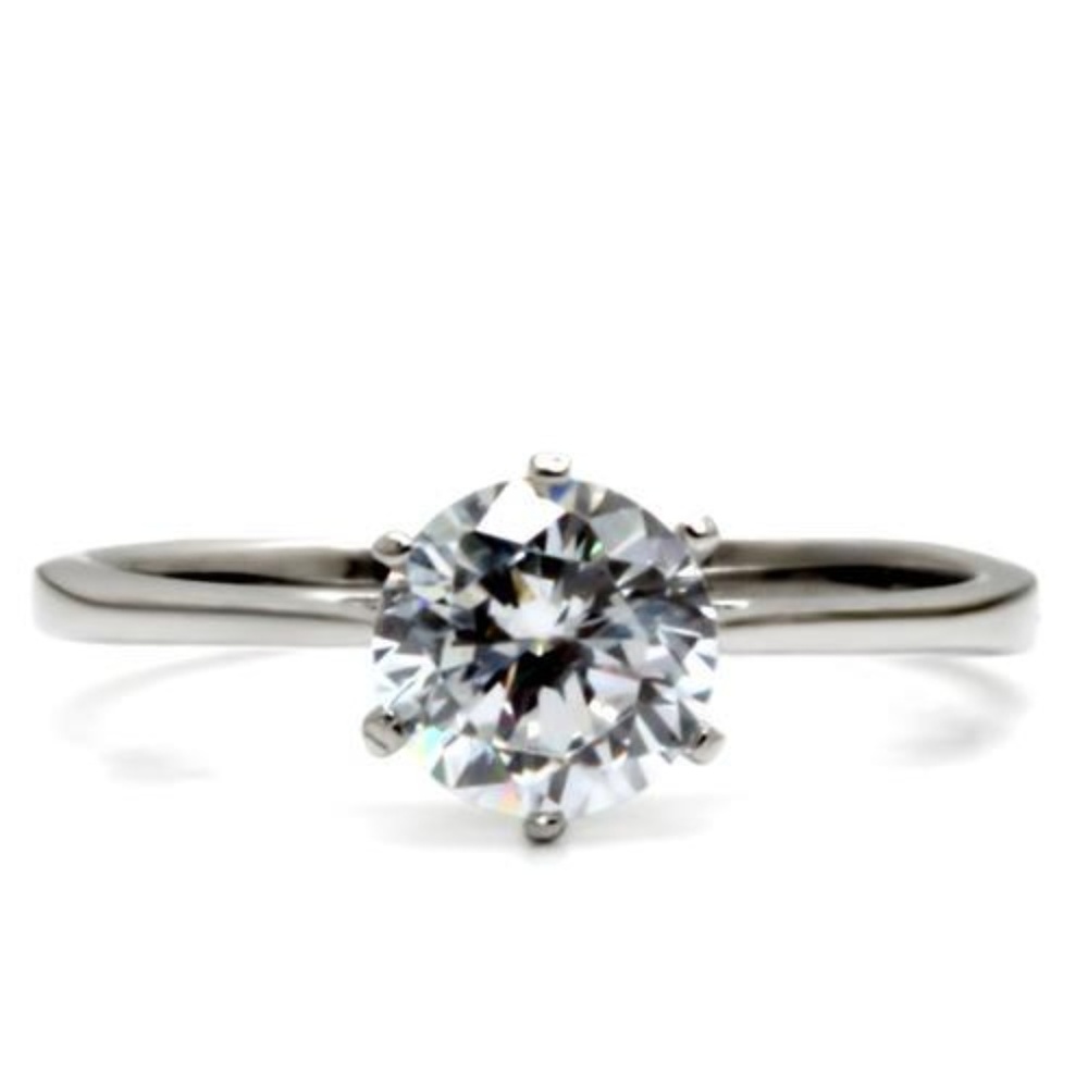 Stainless Steel CZ Solitaire Engagement Ring